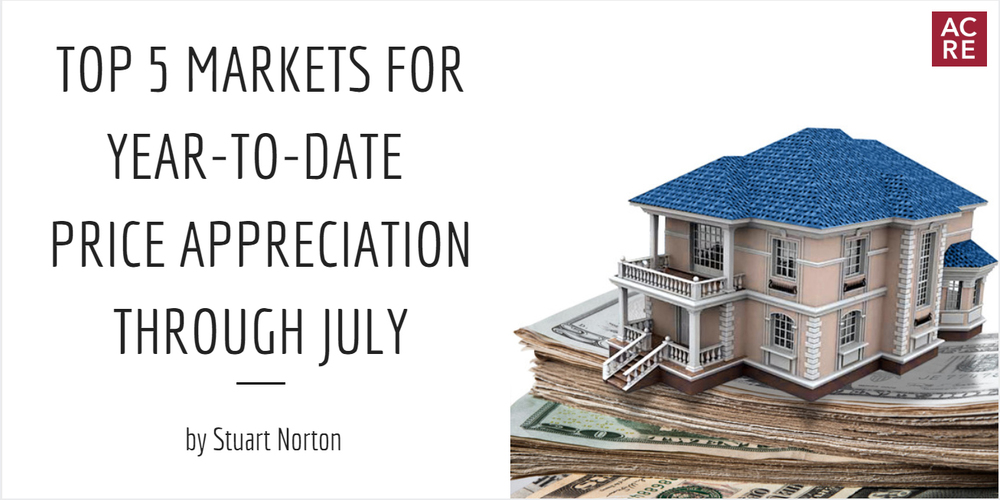 Top 5 Markets for Year-To-Date Price Appreciation Through July